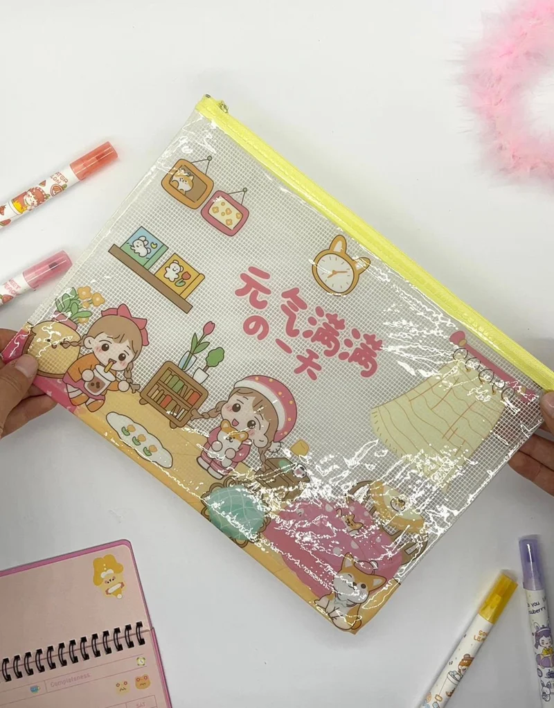 كاغيت جيمي دوكان Paper Ship Shop Cute Transparent and Zippered Yellow A4 File Folder/Collector/Pencil Case/Zipper Bag