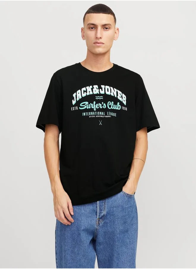 JACK & JONES Logo Print Cotton Round Neck T-Shirt