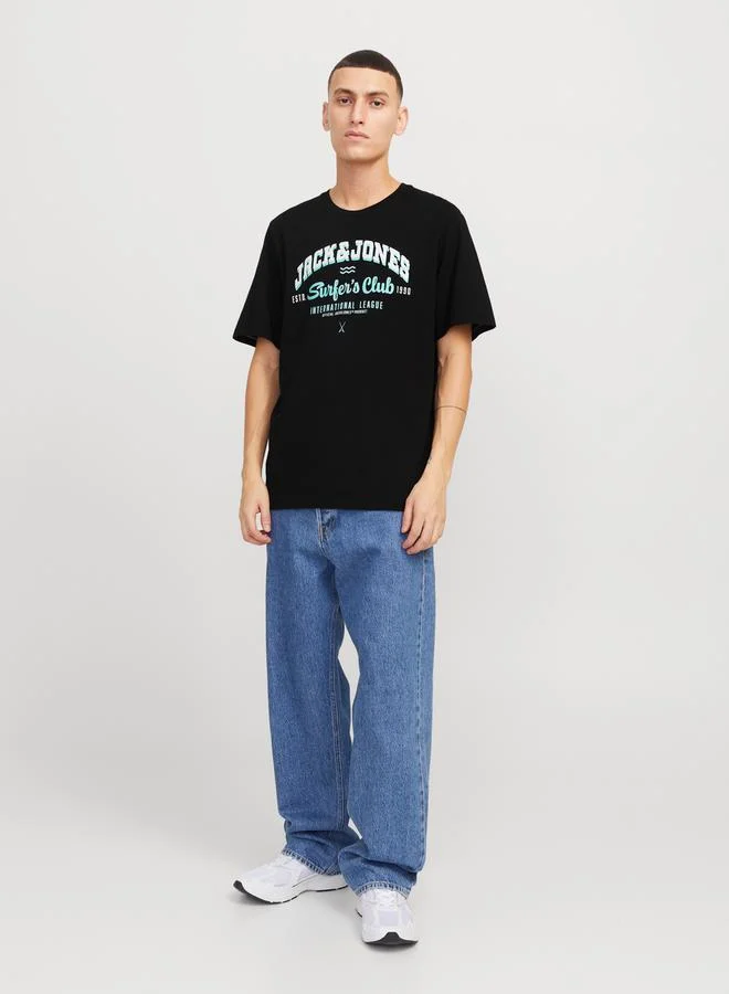 JACK & JONES Logo Print Cotton Round Neck T-Shirt