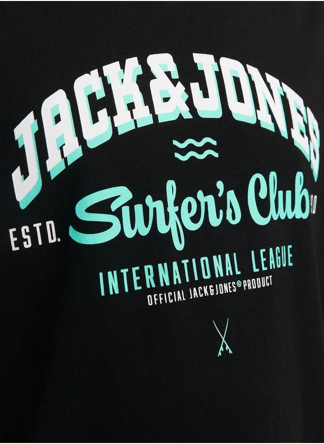 JACK & JONES Logo Print Cotton Round Neck T-Shirt
