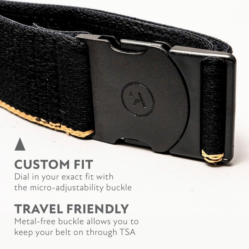 Arcade The Original Unisex Adventure Belt, Heavy Duty Elastic Webbing, Non-Metal Travel Friendly Buckle, Black/Khaki - Image 3