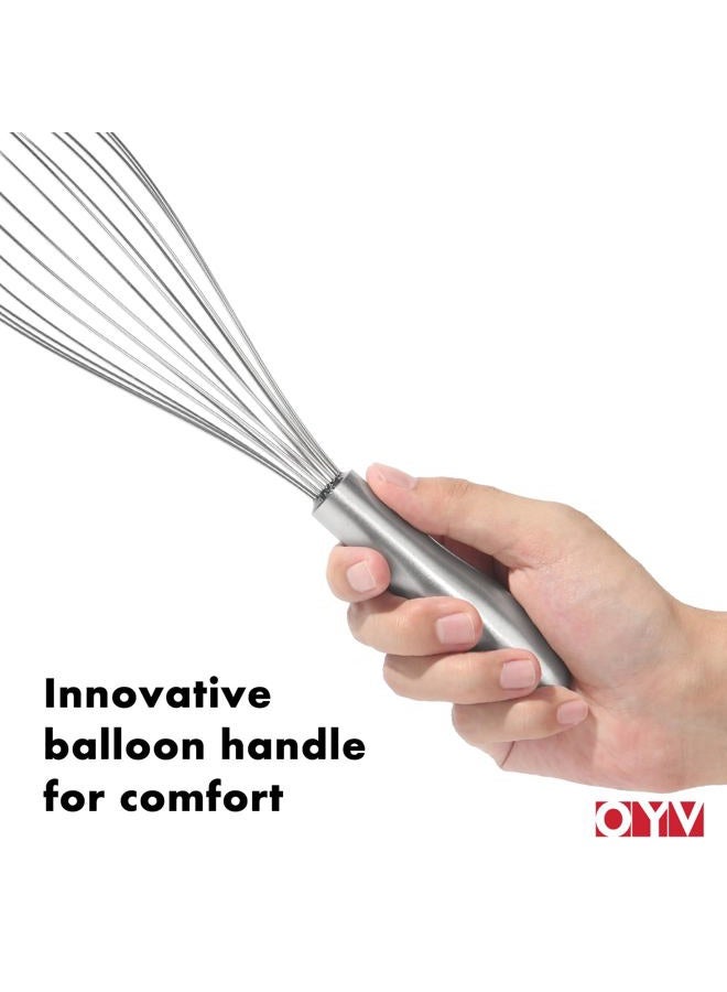 OYV 12" Whisk for Cooking, Ergonomic Handle, Dishwasher Safe 18/10 Stainless Steel Whisk, Professional Kitchen Wire Whisk, Perfect for Blending, Whisking, Baking, and Beating - Image 4