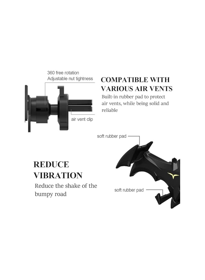 S-TOP Bat Phone Holder for Car, Gravity Lock Car Vent Bat Mount Cool Car Accessories, Universal Cell Phone Holder, Bat Decorations Collectibles, Automatic Locking Hands Free - Image 4