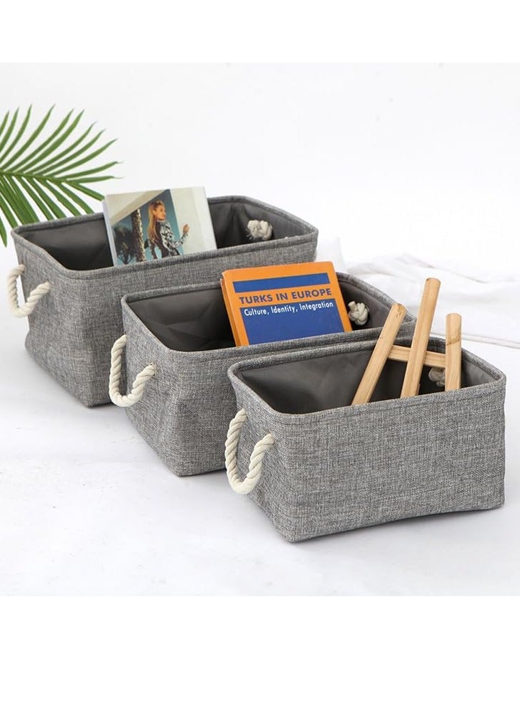 Beauenty 3Pcs Fabric Storage Basket : Foldable Large Linen Storage Bin with Cotton Rope Handle Fabric Storage Cubes Closet Organizer for Home Nursery Shelves Clothing Toys Books Gift Decor (Grey)  - Image 2