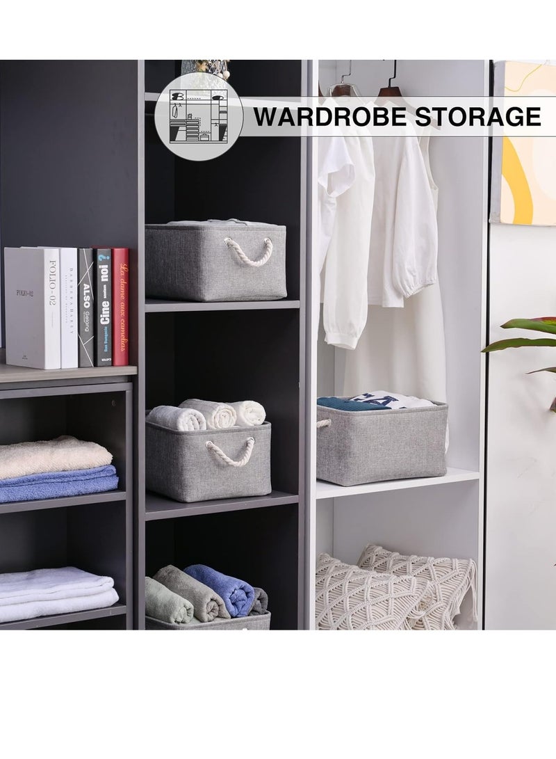 Beauenty 3Pcs Fabric Storage Basket : Foldable Large Linen Storage Bin with Cotton Rope Handle Fabric Storage Cubes Closet Organizer for Home Nursery Shelves Clothing Toys Books Gift Decor (Grey)  - Image 3