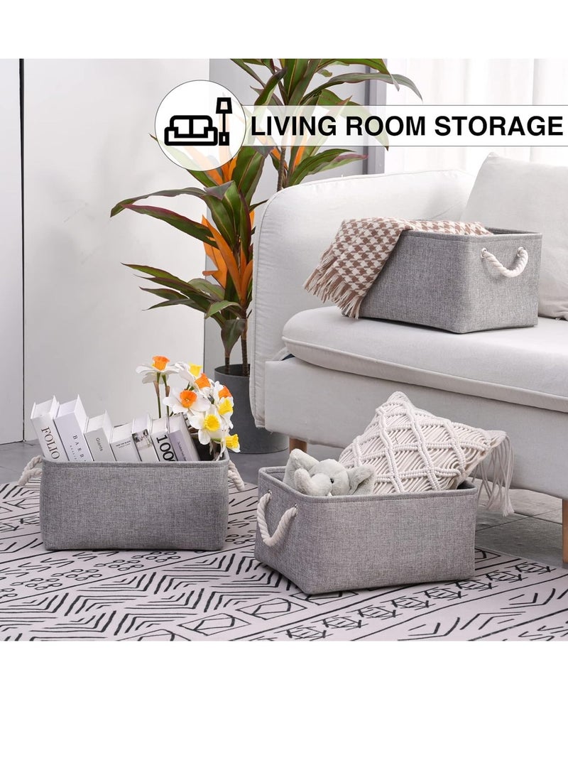 Beauenty 3Pcs Fabric Storage Basket : Foldable Large Linen Storage Bin with Cotton Rope Handle Fabric Storage Cubes Closet Organizer for Home Nursery Shelves Clothing Toys Books Gift Decor (Grey)  - Image 5