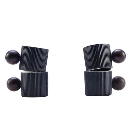 CLASGLAZ Ceramic Mini Espresso Cups Demitasse Cups with Round Wooden Handle Vertical Stripes Tea Cups (black, 4pcs) - Image 1