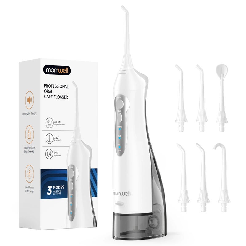 Mornwell D52 Portable Water Flosser USB Rechargeable 300ml 6 Jet Tips 3 Modes Teeth Cleaning for Travel Water Jet Toothpick - Image 1