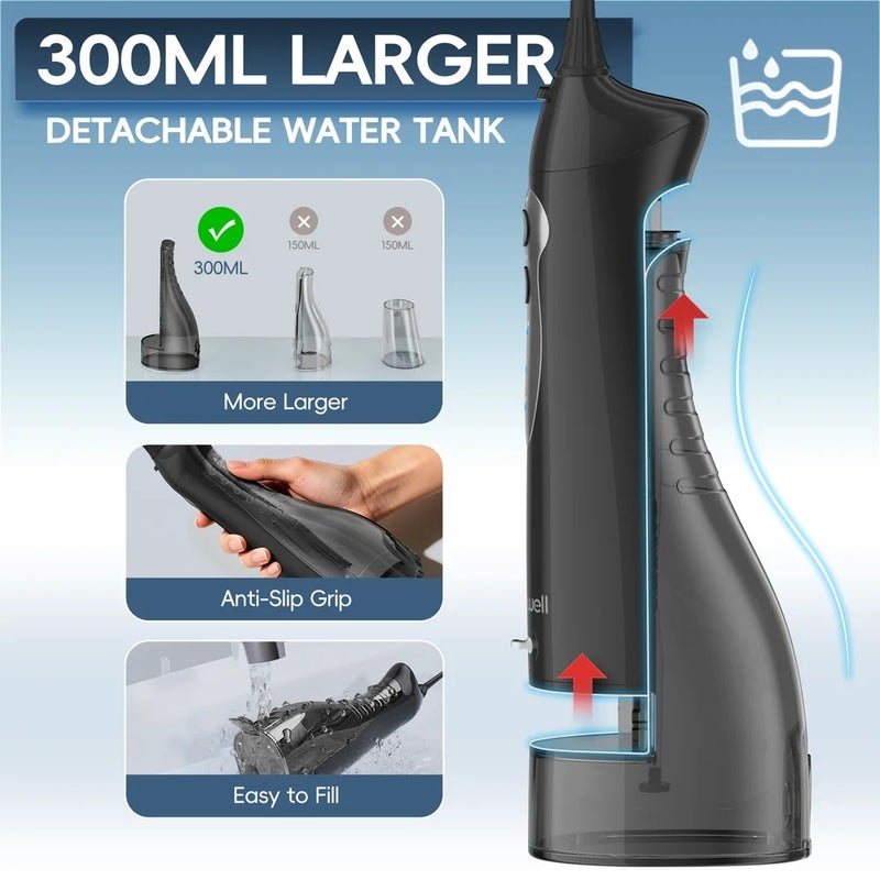 Mornwell D52 Portable Water Flosser USB Rechargeable 300ml 6 Jet Tips 3 Modes Teeth Cleaning for Travel Water Jet Toothpick - Image 5