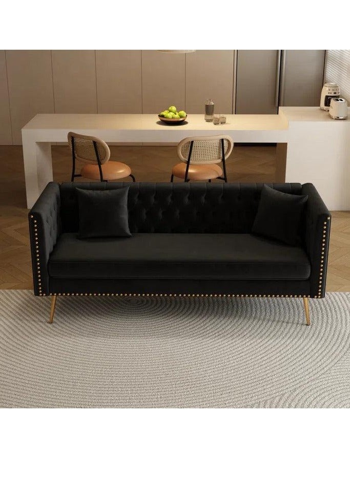 Wooden Twist Modern Sofa Elegant Velvet Seating 3 Seater Sofa Set ( Black ) - Image 3