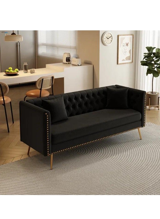 Wooden Twist Modern Sofa Elegant Velvet Seating 3 Seater Sofa Set ( Black ) - Image 4