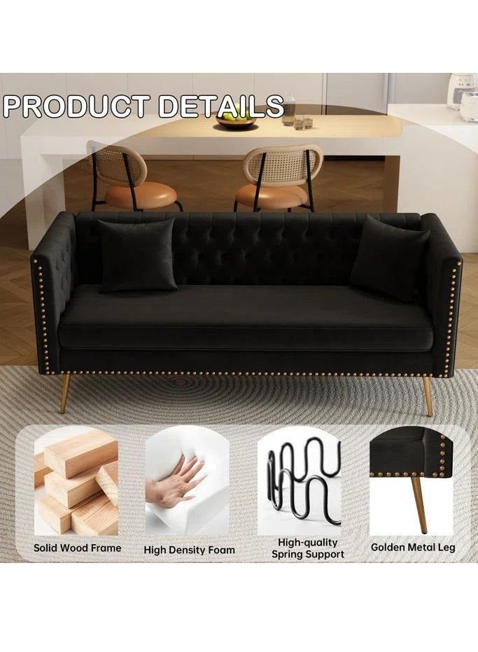 Wooden Twist Modern Sofa Elegant Velvet Seating 3 Seater Sofa Set ( Black ) - Image 5
