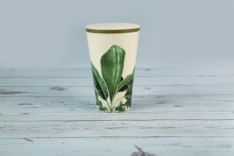 TRULY ECO SMART LIVING RETAIL Truly Eco Dinner Set Bamboo Tumbler Glass Non Toxic Reusable Dishwasher Safe Dinnerware Set EcoFriendly Biodegradable Crockery Set for Dining 400ml Green Leaves Glass Set of 5 - Image 2
