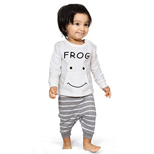 ARIEL Cotton Clothing Sets For Boys & Girls - Unisex Clothing Sets Full Sleeve Printed T-Shirt & Pant -Size(18-24 Months) -Style(White-Frog) - Image 4