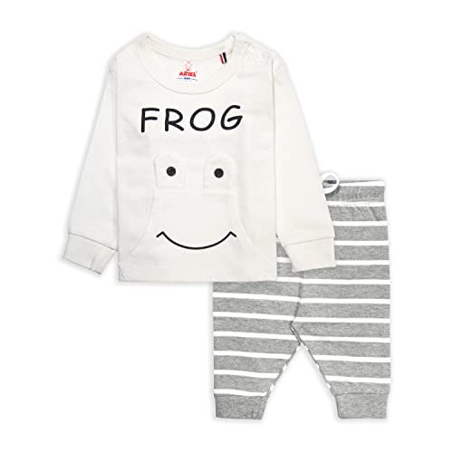 ARIEL Cotton Clothing Sets For Boys & Girls - Unisex Clothing Sets Full Sleeve Printed T-Shirt & Pant -Size(18-24 Months) -Style(White-Frog) - Image 1