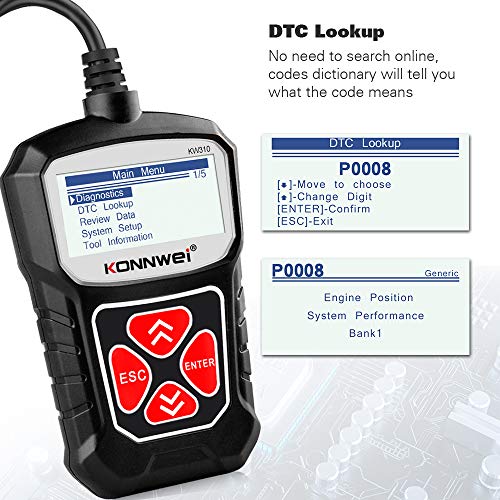 KONNWEI KW310 OBD2 Scanner Full OBDII Functions 10 Modes Car Engine Diagnostic Scanner Tool for All 1996 and Newer Cars (Black) - Image 5