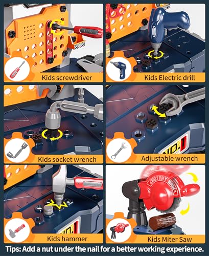 Deejoy Kids Tool Bench with Realistic and Electric Drill Construction Workbench Toys for Toddlers 35 Toddler Bench Set for Boys  Girls Age 34 - Image 5