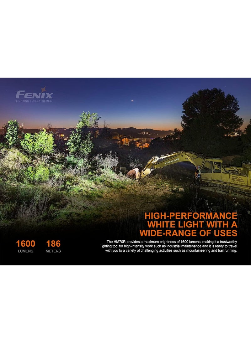 Fenix HM70R 1600 Lumen Rechargeable Whitered LED Headlamp with EdisonBright Battery Carrying case Bundle