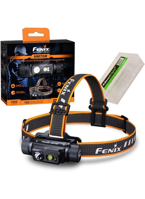 Fenix HM70R 1600 Lumen Rechargeable Whitered LED Headlamp with EdisonBright Battery Carrying case Bundle