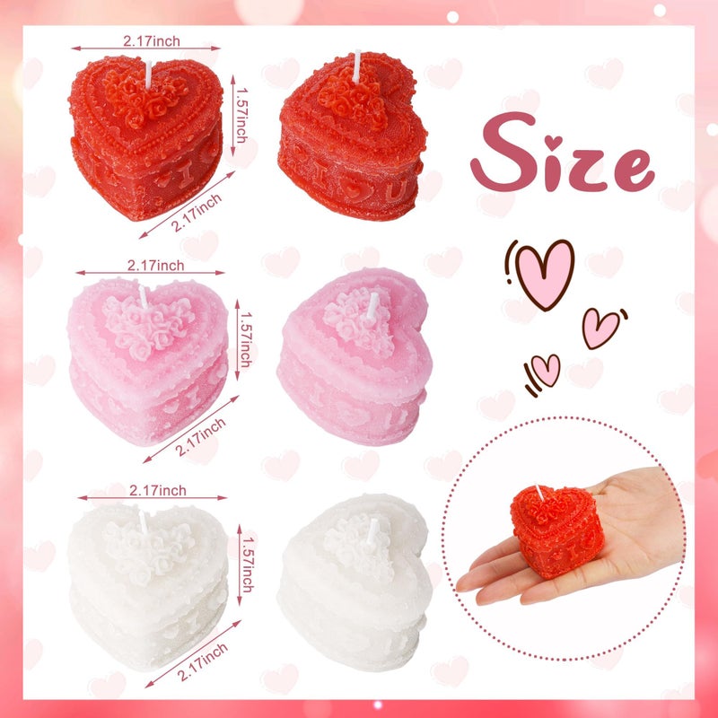 Shupakul 6 Pcs Valentine's Day Heart Candles- Love Heart Shape Scented Candles- Handmade Aromatherapy Candles for Valentine's Day, Wedding, Anniversary, Birthday, Home Decor (Red, White, Pink) - Image 3