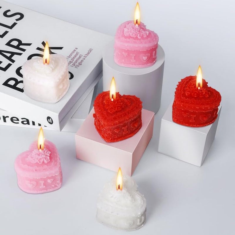 Shupakul 6 Pcs Valentine's Day Heart Candles- Love Heart Shape Scented Candles- Handmade Aromatherapy Candles for Valentine's Day, Wedding, Anniversary, Birthday, Home Decor (Red, White, Pink) - Image 1