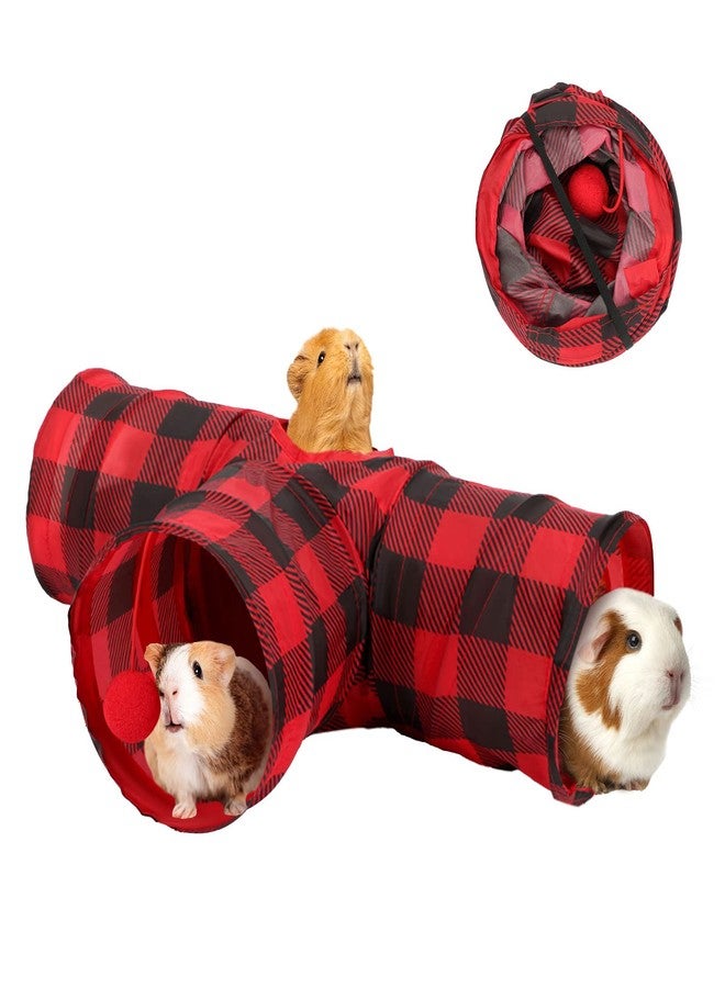 YUEPET Guinea Pig Tunnel and Tube Collapsible 3 Way Guinea Pig Hideout with Classic Christmas Style, Small Animal Tunnel for Guinea Pig Ferret Hamster Chinchilla - Image 1