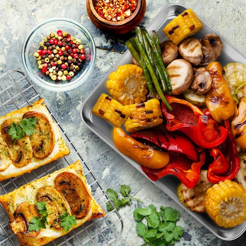 P&P CHEF صينية فرن توستر 9 × 7 × 1 بوصة مع رف شبكي وحصيرة سيليكون، صينية فرن توستر من الفولاذ المقاوم للصدأ مع رف تبريد للشواء، آمنة في غسالة الصحون (3 قطع) - Image 5