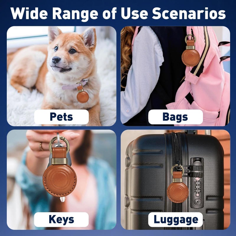 MOLOVA 1|2|4 Pack Leather Holder Keychain for AirTag 2nd Gen (2026) & 1st Gen, Compact Design with Air tag Case, Secure Protective Cover with Ring Car Keys Chain Fob Accessories, Vintage Color - Image 4