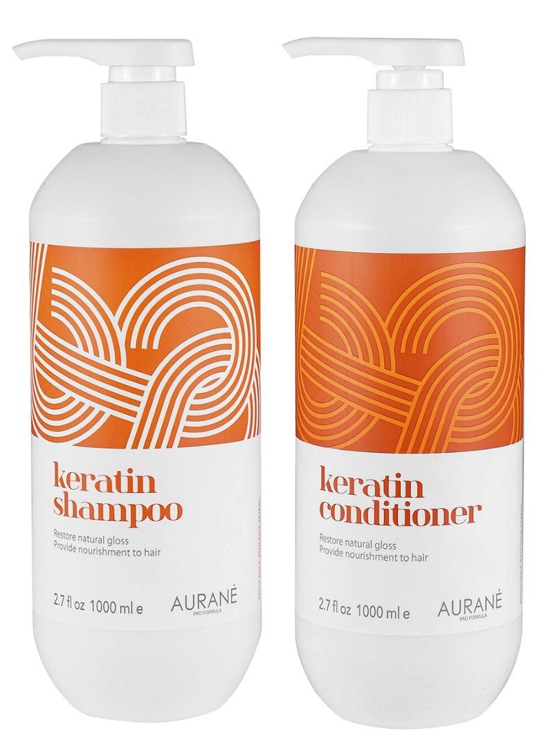 AURANE Keratin Shampoo & Conditioner 1000ml- Deep Hydration, Nourishing Formula for Silky Smooth Hair- Restorative Treatment - Sulfate-Free, Paraben-Free - Suitable for All Hair Types (1000ML X 2)  - Image 1