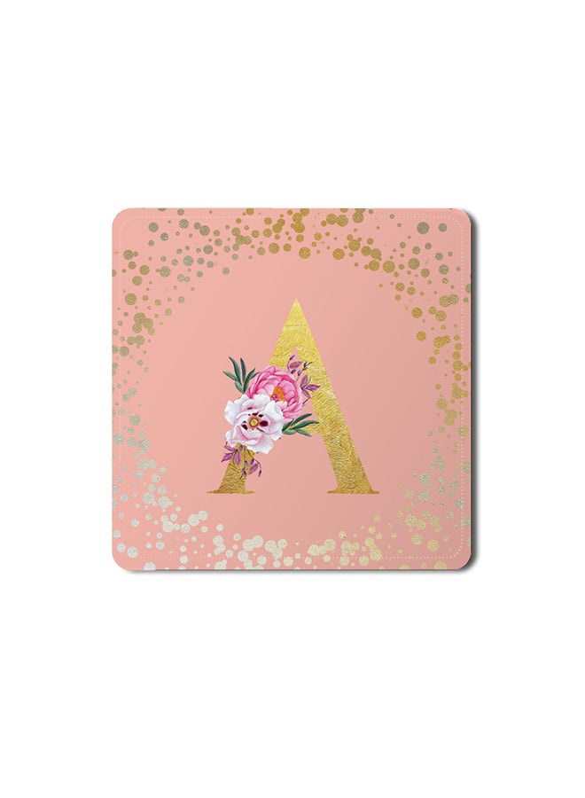 Stylizedd 2 Pack Designer Leather Coasters Mat for Beverage Drinks- Custom Monogram Initial Letter Floral Pattern Alphabet - A (Rose Pink) - Image 1
