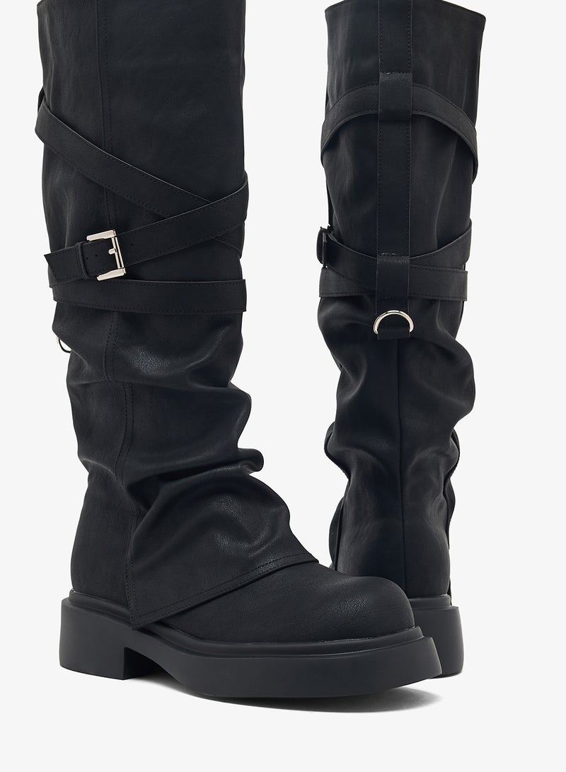 Ginger Chunky Heel Slouched Knee Boots - Image 4