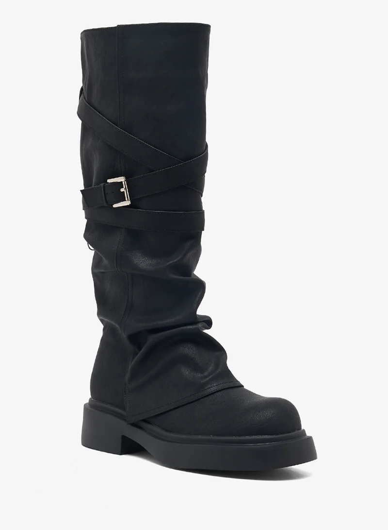 Ginger Chunky Heel Slouched Knee Boots