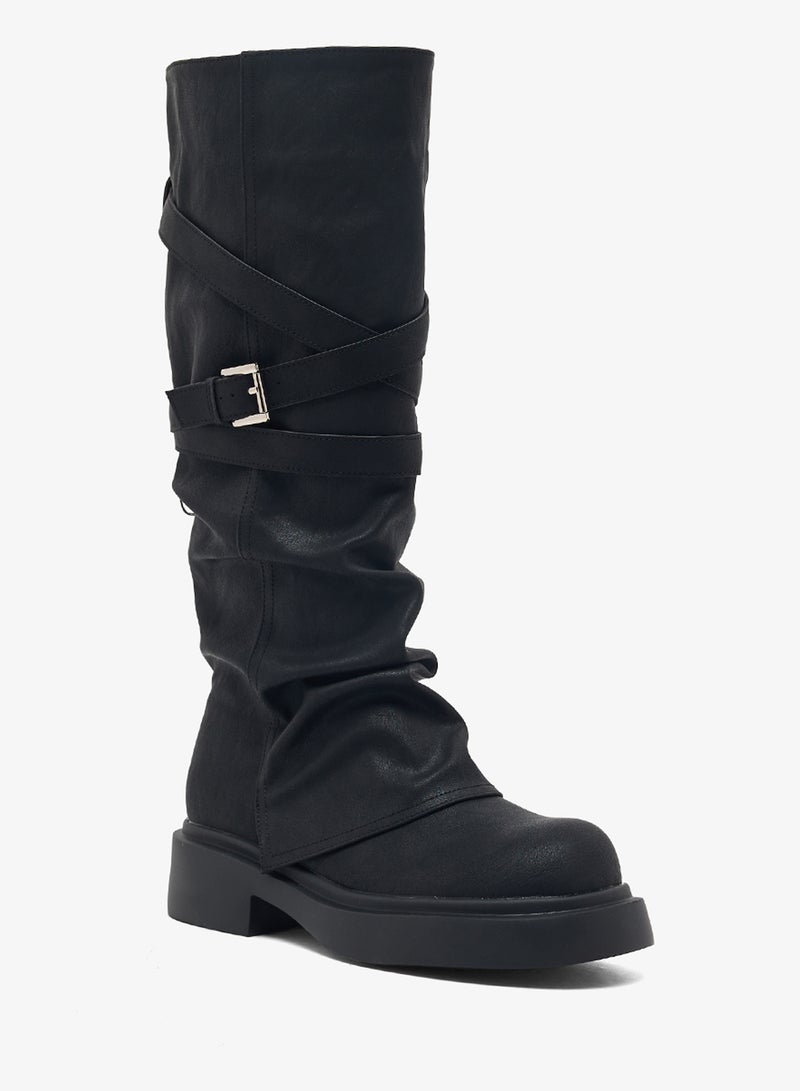 Ginger Chunky Heel Slouched Knee Boots - Image 2