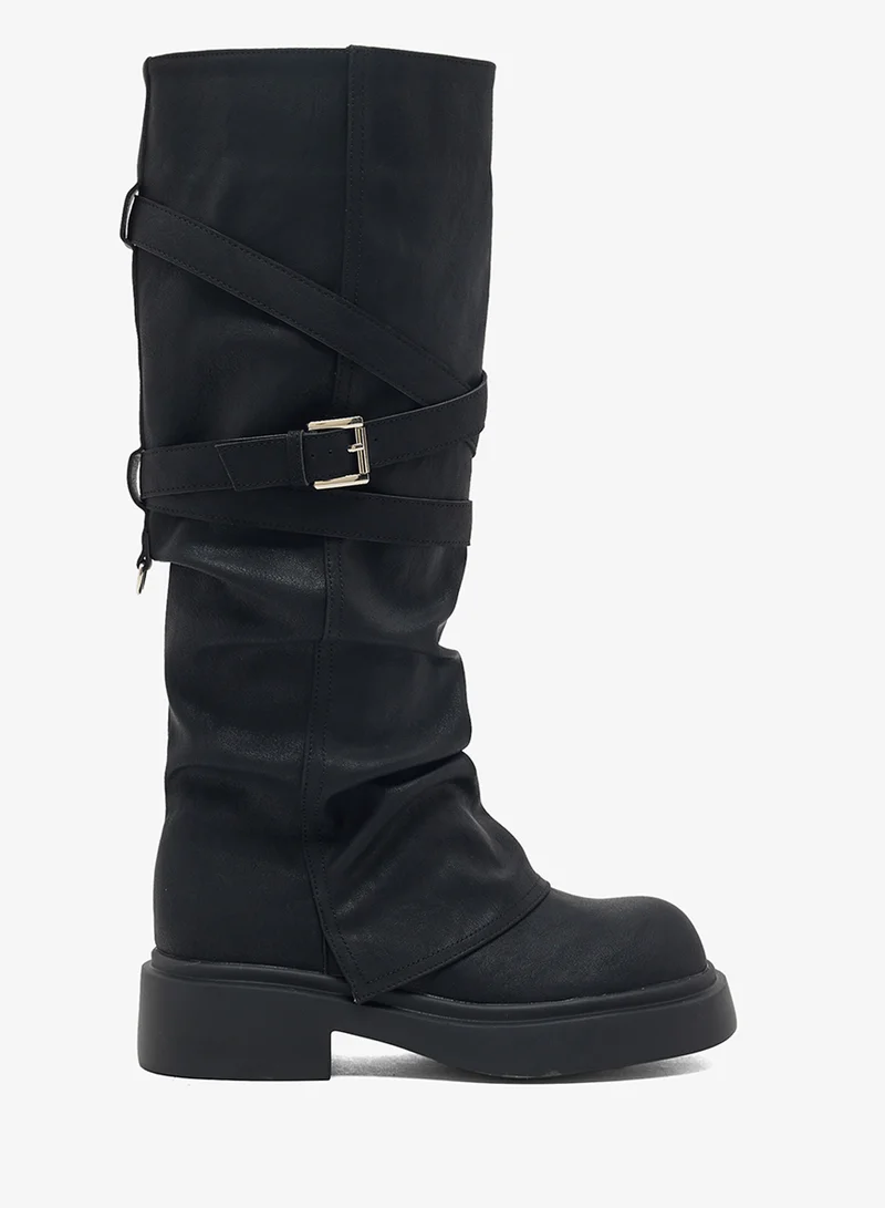 Ginger Chunky Heel Slouched Knee Boots