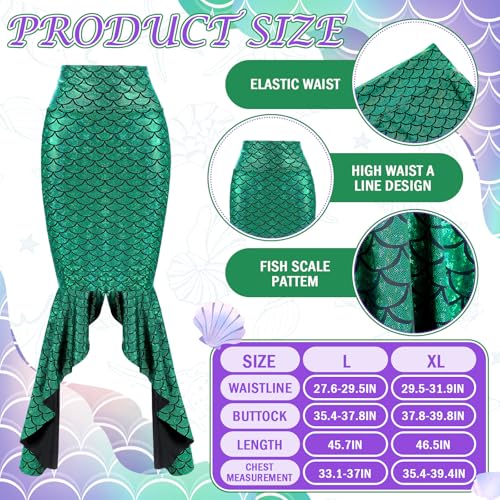 Jiuguva 6 Pcs Halloween Mermaid Costume for Women Sequin Mermaid Tube Top Skirt Starfish Hairpin Earrings Necklace(Large) - Image 4