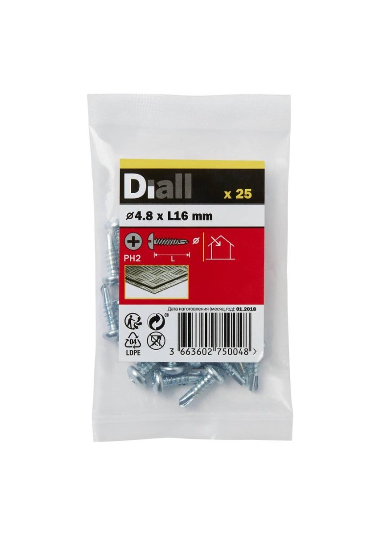 Zinc Plated Carbon Steel Self Drilling Screw Pack 4.8 X 16 Mm 25 Piece