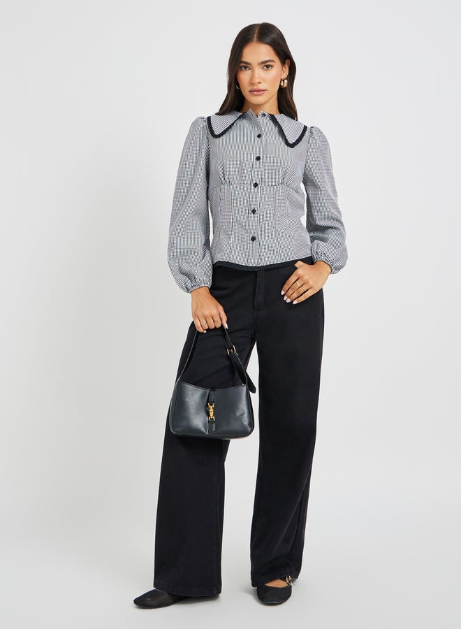 Styli Gingham Print Balloon Sleeve Relaxed Fit Shirt  - Image 2