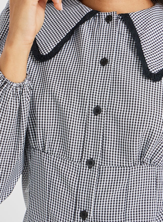 Styli Gingham Print Balloon Sleeve Relaxed Fit Shirt  - Image 3