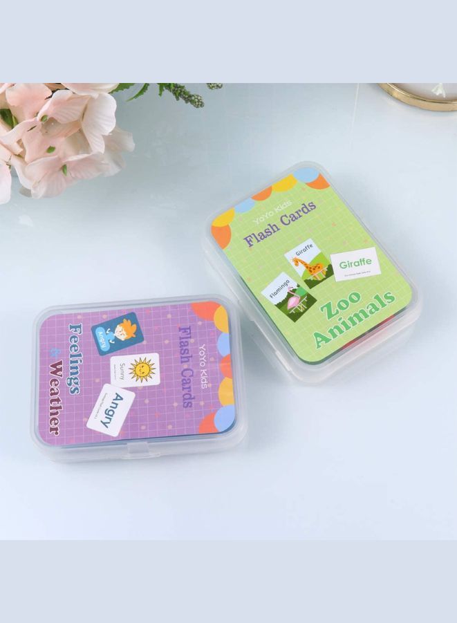2 Sets Educational Flash Cards Pocket Card Preschool Learning Cards for kids, Feelings, weather and Zoo Animals - Image 2