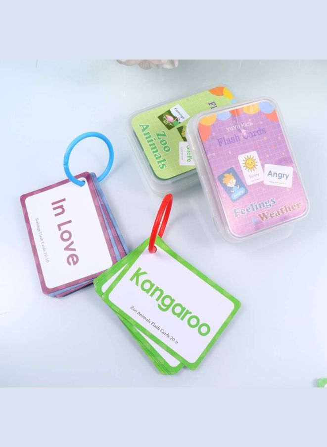 2 Sets Educational Flash Cards Pocket Card Preschool Learning Cards for kids, Feelings, weather and Zoo Animals - Image 3