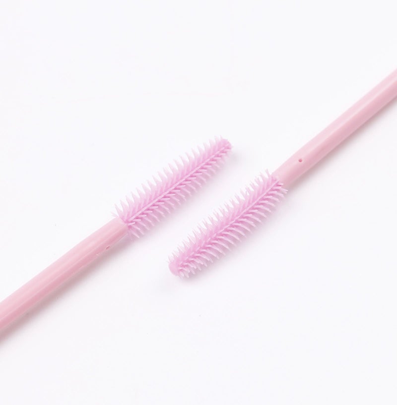 BIHRTC Pack of 100 One-Off Disposable Silicone Eyelash Mascara Brushes Wands Applicator Eyebrow Brush Makeup Tool Kit Set (Tower Shape - Pink) - Image 5