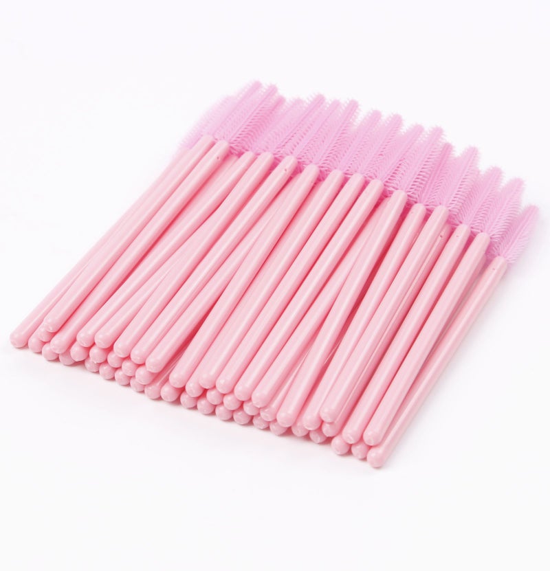 BIHRTC Pack of 100 One-Off Disposable Silicone Eyelash Mascara Brushes Wands Applicator Eyebrow Brush Makeup Tool Kit Set (Tower Shape - Pink) - Image 3