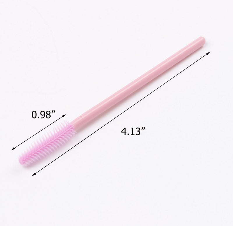 BIHRTC Pack of 100 One-Off Disposable Silicone Eyelash Mascara Brushes Wands Applicator Eyebrow Brush Makeup Tool Kit Set (Tower Shape - Pink) - Image 2