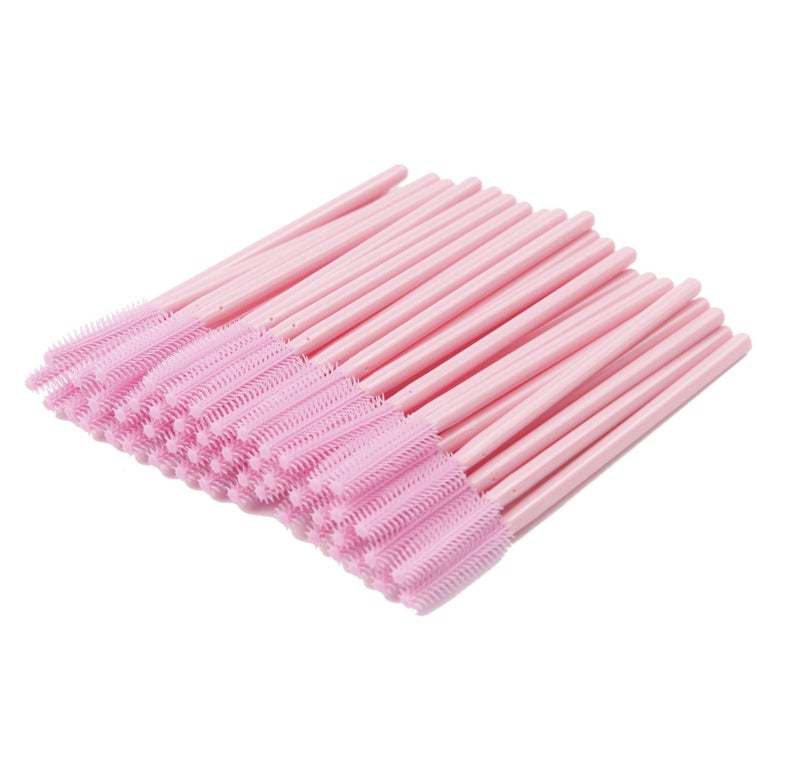 BIHRTC Pack of 100 One-Off Disposable Silicone Eyelash Mascara Brushes Wands Applicator Eyebrow Brush Makeup Tool Kit Set (Tower Shape - Pink) - Image 1