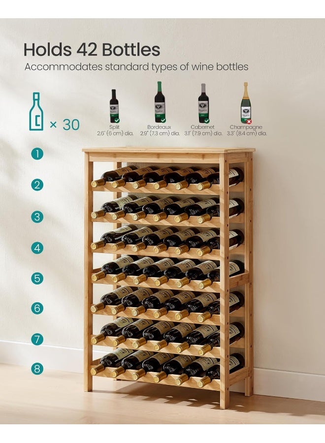 SONGMICS SONGMICS 42-Bottle Wine Rack Free Standing Floor, 7-Tier Display Wine Storage Shelves with Table Top, Bamboo Wobble-Free Bottle Holder for Kitchen Bar Dining Room Living Room, Natural - Image 3