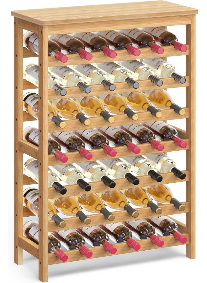 SONGMICS SONGMICS 42-Bottle Wine Rack Free Standing Floor, 7-Tier Display Wine Storage Shelves with Table Top, Bamboo Wobble-Free Bottle Holder for Kitchen Bar Dining Room Living Room, Natural - Image 1