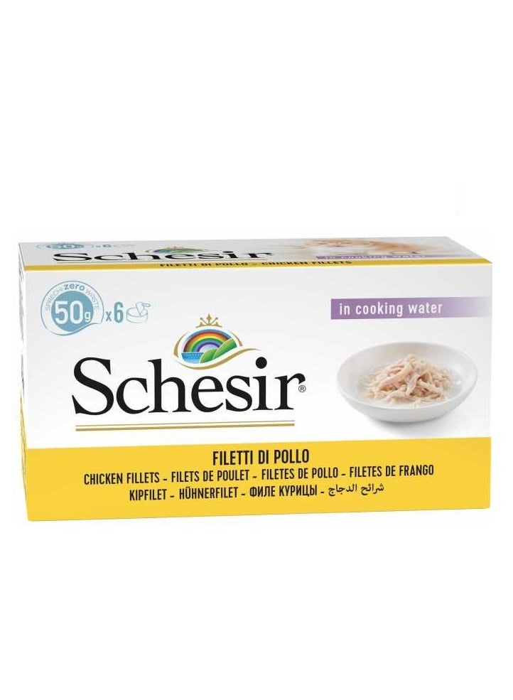 Schesir طعام رطب متعدد الأغراض بنكهة الدجاج والأرز الطبيعي للقطط، 6 × 50 جرام - Image 1