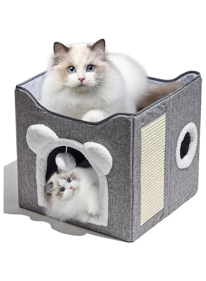 TRASSLE Outdoor Cat House Insulated and Waterproof in Winter, Cat House Outdoor Cat Insulated Cat Tent Pet Double Folding Cat Cube Apartment Reversible Mat, Cat Bed for Indoor Cat Cube House, Gray - Image 1