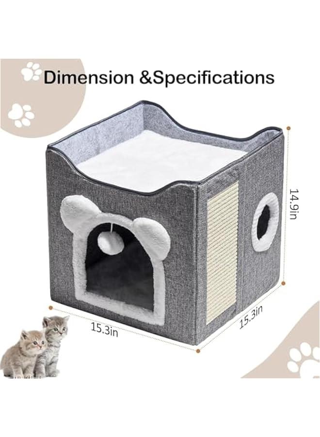 TRASSLE Outdoor Cat House Insulated and Waterproof in Winter, Cat House Outdoor Cat Insulated Cat Tent Pet Double Folding Cat Cube Apartment Reversible Mat, Cat Bed for Indoor Cat Cube House, Gray - Image 2