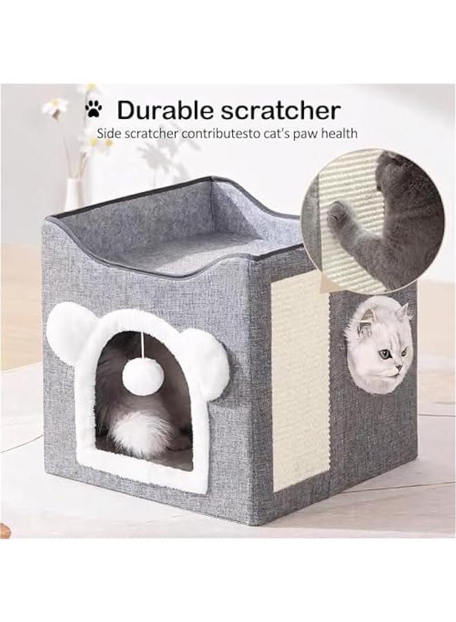 TRASSLE Outdoor Cat House Insulated and Waterproof in Winter, Cat House Outdoor Cat Insulated Cat Tent Pet Double Folding Cat Cube Apartment Reversible Mat, Cat Bed for Indoor Cat Cube House, Gray - Image 3